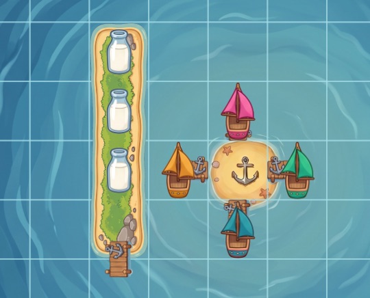 The Isle of Tortuga, the home island every captain races back to, with all four ships tied up at its docks.